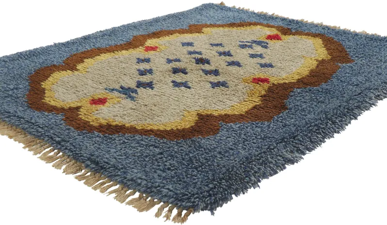 Vintage Swedish Rya Rug - 3'10" x 4'05" - Esmaili Rugs & Antiques - Blue - Blue