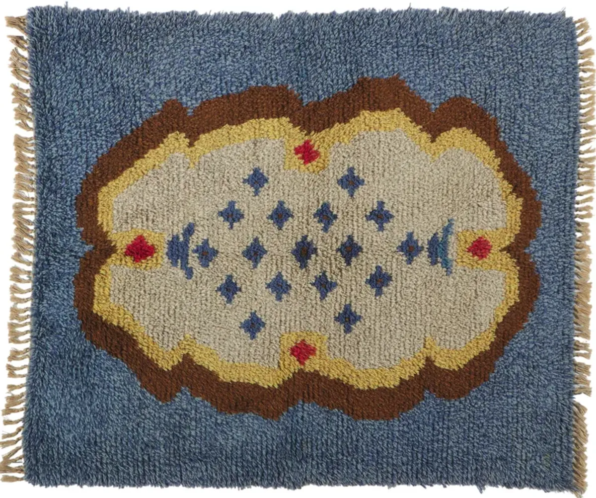 Vintage Swedish Rya Rug - 3'10" x 4'05" - Esmaili Rugs & Antiques - Blue - Blue