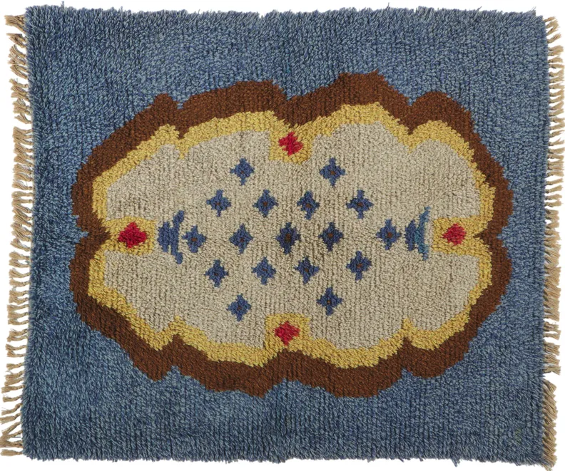 Vintage Swedish Rya Rug - 3'10" x 4'05" - Esmaili Rugs & Antiques - Blue - Blue