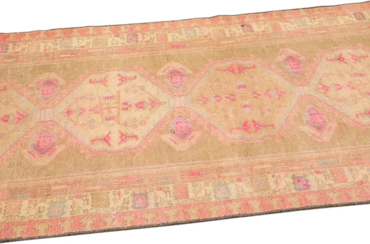 Vintage Medallion Brown Wool Runner - Apadana - Orange