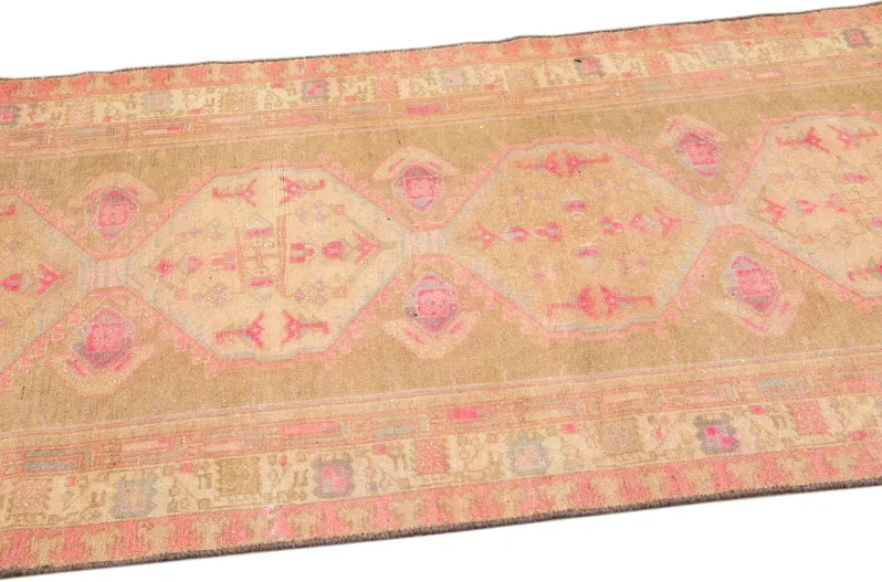 Vintage Medallion Brown Wool Runner - Apadana - Orange