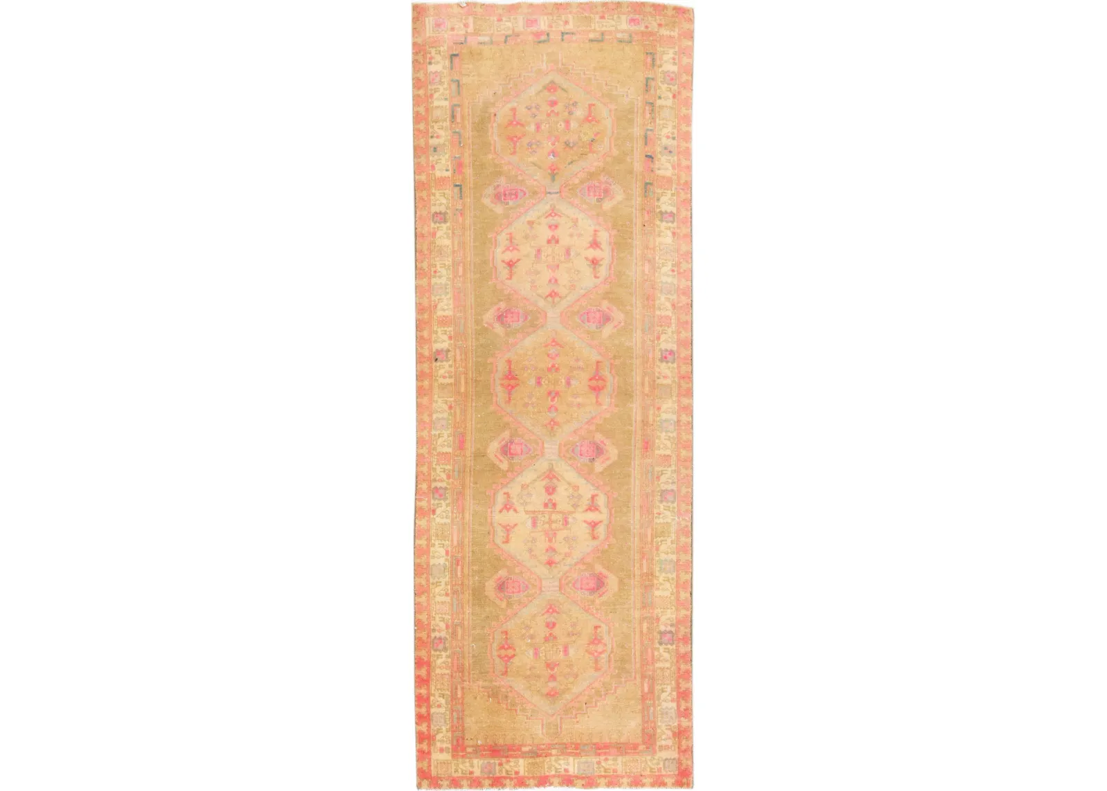 Vintage Medallion Brown Wool Runner - Apadana - Orange