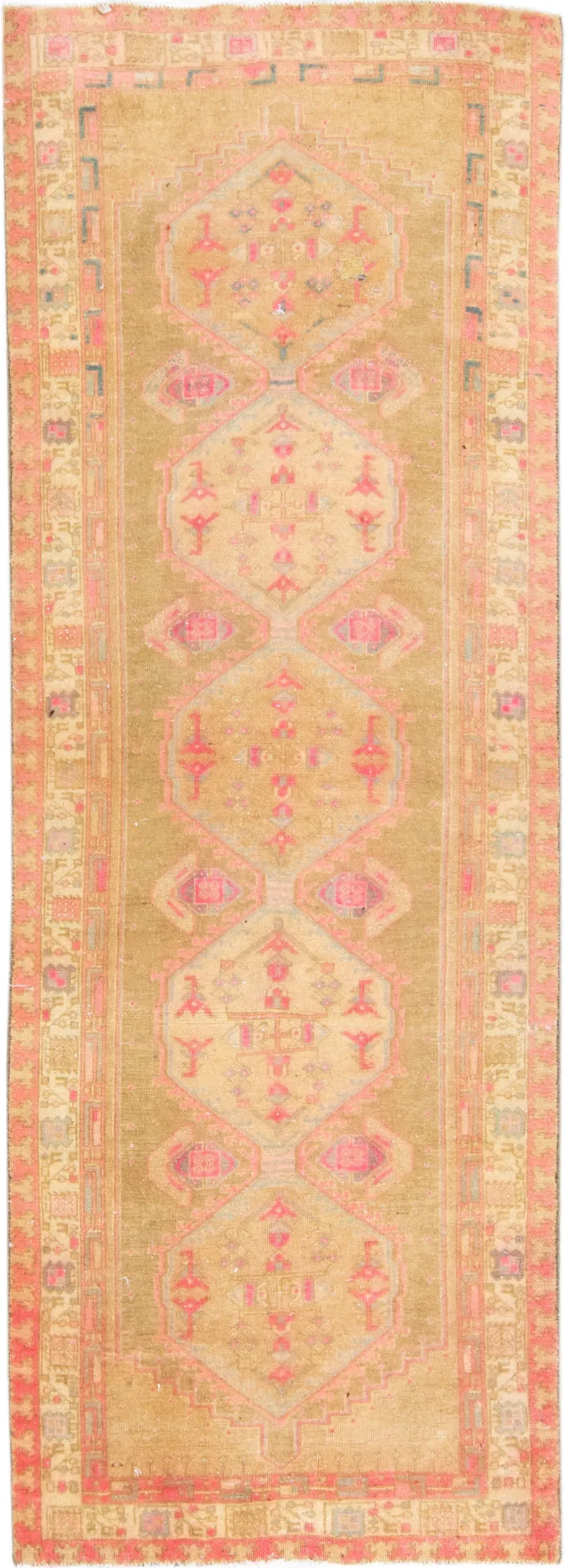 Vintage Medallion Brown Wool Runner - Apadana - Orange