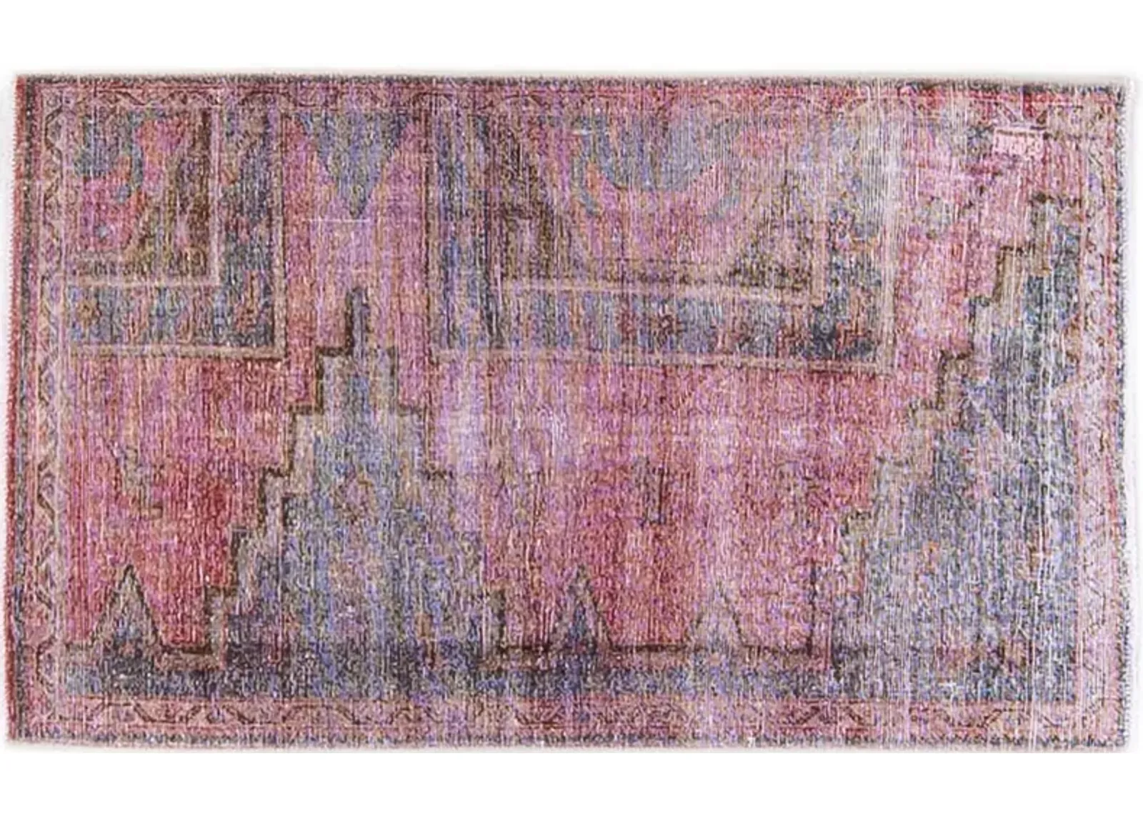 Vintage Geometric Red Wool Rug - Apadana - Pink - Pink