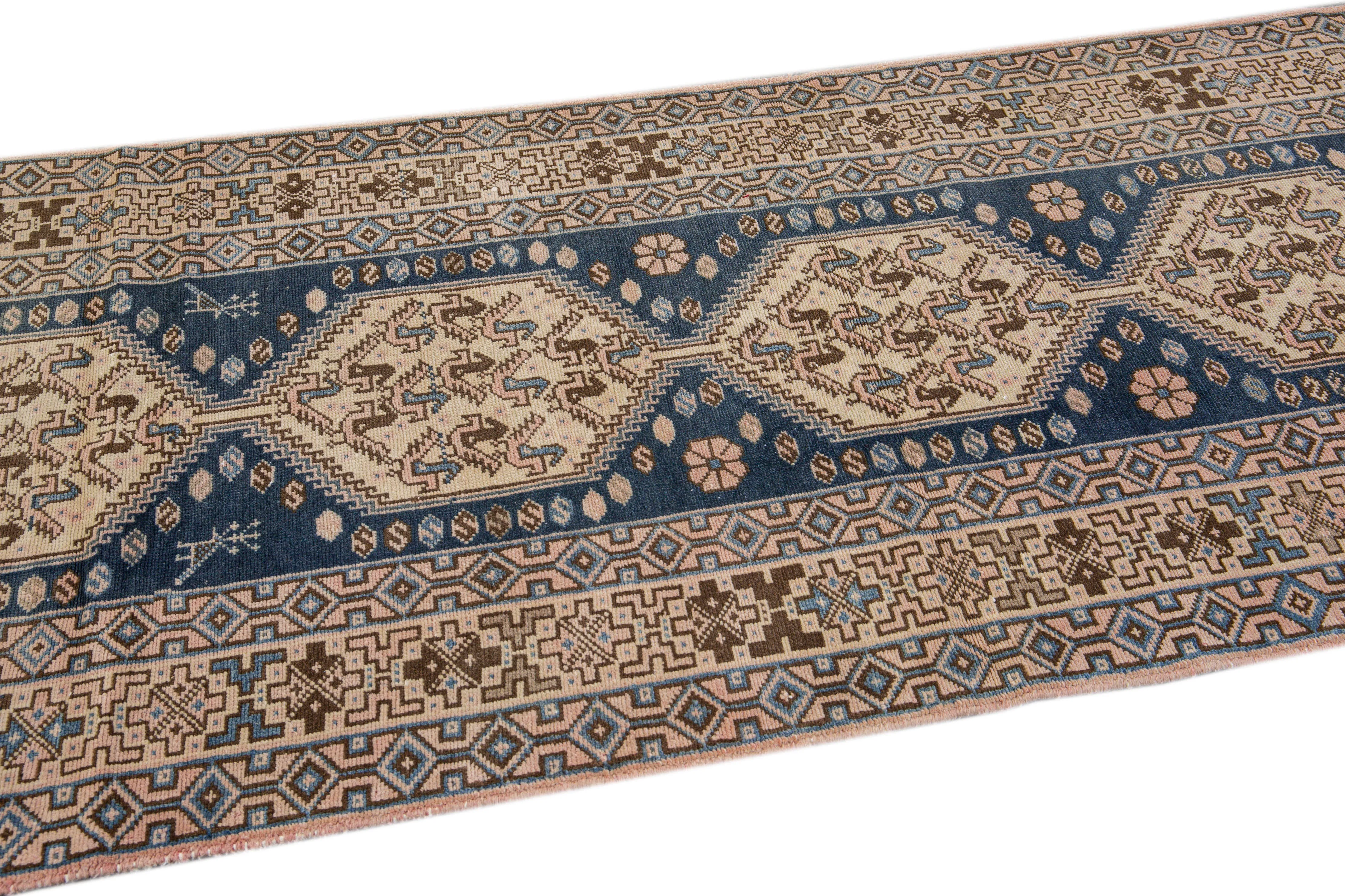 Vintage Geo Blue Runner 3'5" x 9'10" - Apadana