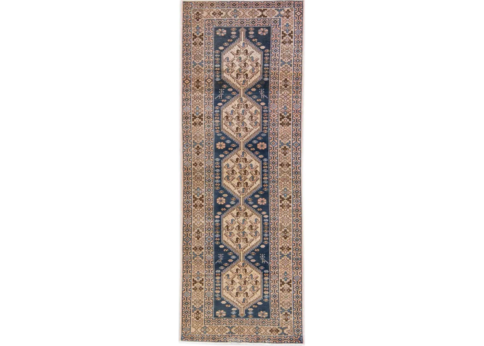 Vintage Geo Blue Runner 3'5" x 9'10" - Apadana