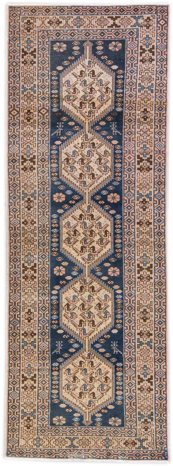 Vintage Geo Blue Runner 3'5" x 9'10" - Apadana