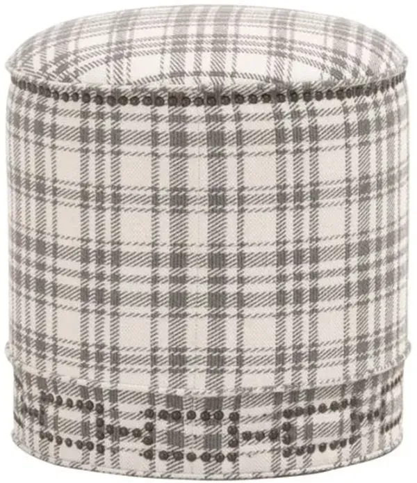 Darci Round Ottoman - Tartan Charcoal - Gray