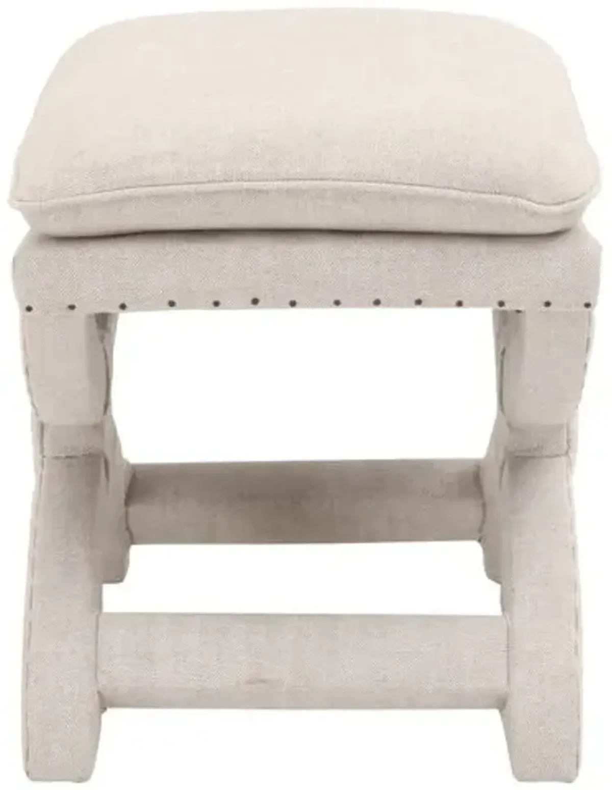 Darci Linen Cushion-Top Ottoman - Bisque French - Beige