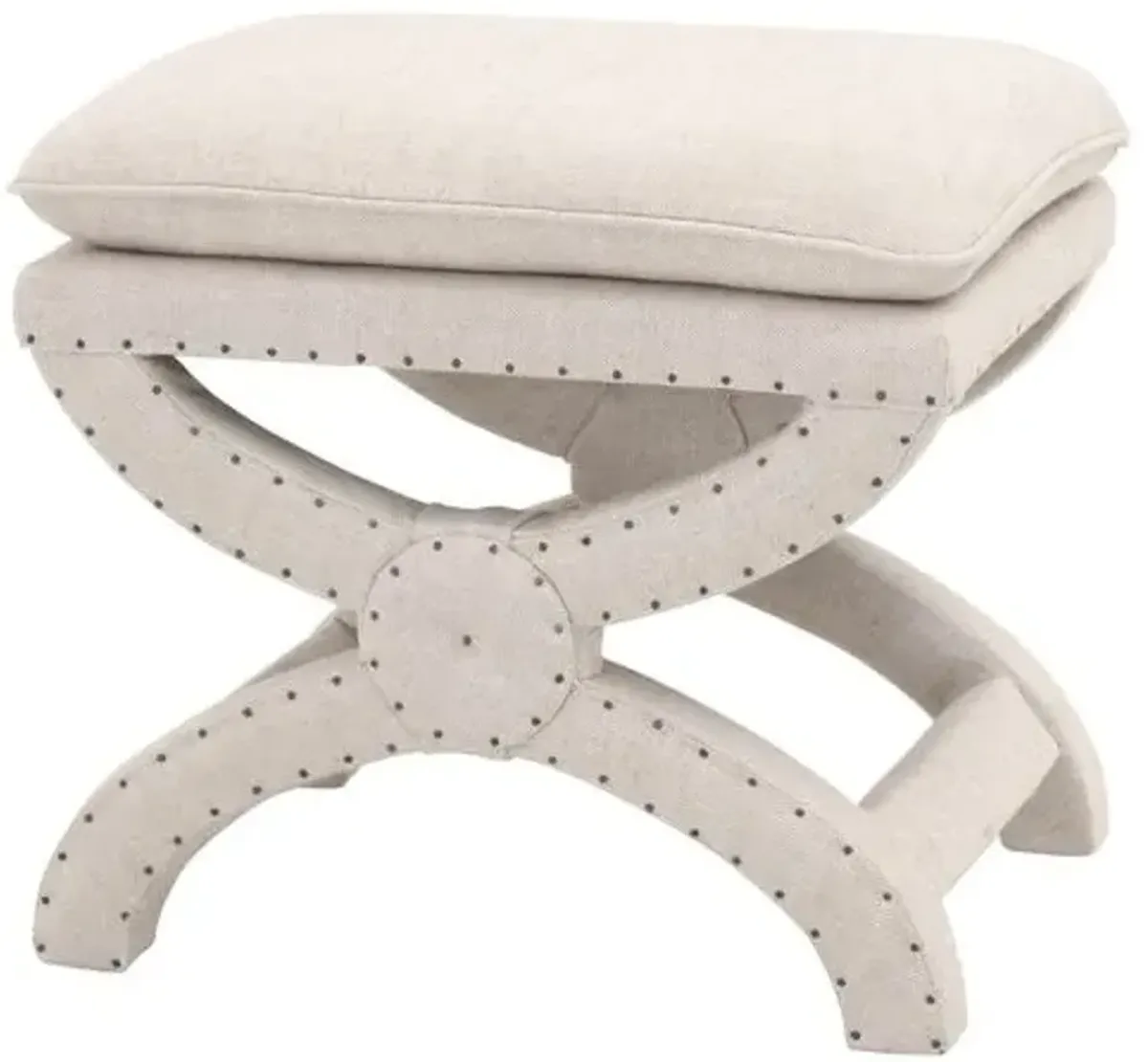 Darci Linen Cushion-Top Ottoman - Bisque French - Beige