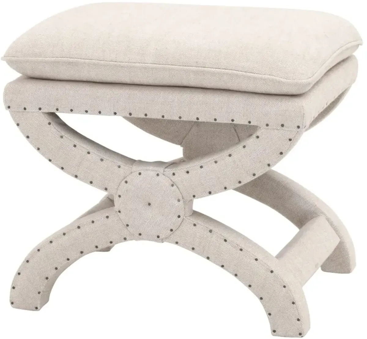 Darci Linen Cushion-Top Ottoman, Bisque French