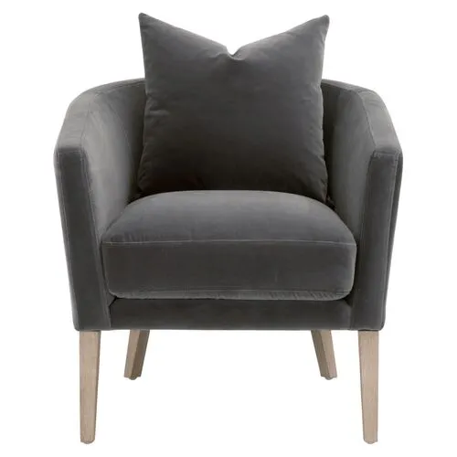 Remy Accent Chair - Dark Dove Velvet - Gray, Comfortable, Durable, Velvet Upholstery, Cushioned