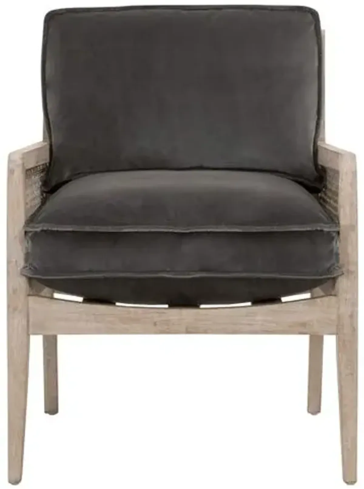 Winnie Cane Accent Chair - Dark Dove Velvet/Natural Gray, Comfortable, Durable, Velvet Upholstery, Cushioned