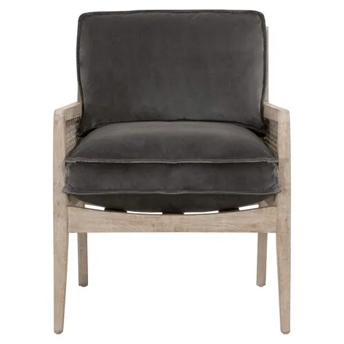 Winnie Rattan Accent Chair - Dark Dove Velvet - Gray, Comfortable, Durable, Velvet Upholstery, Cushioned