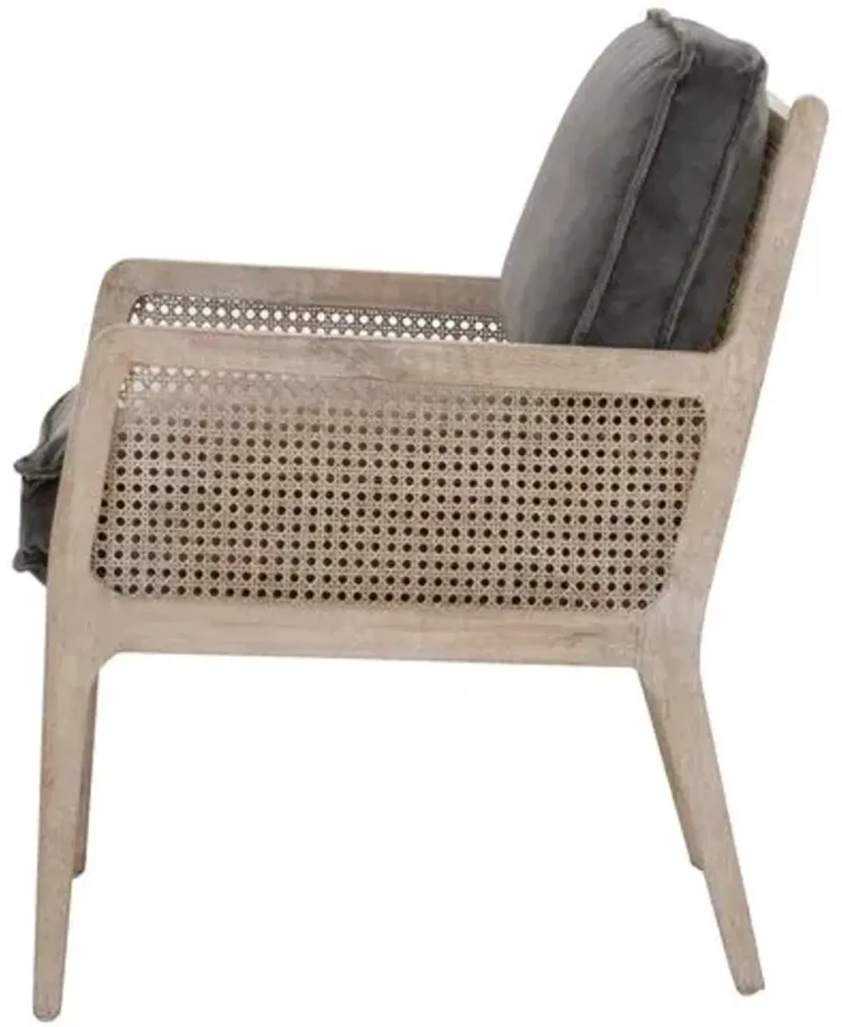 Winnie Rattan Accent Chair - Dark Dove Velvet - Gray, Comfortable, Durable, Velvet Upholstery, Cushioned