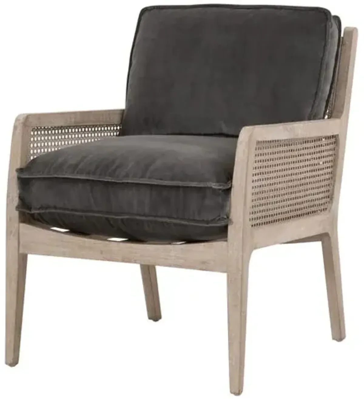 Winnie Rattan Accent Chair - Dark Dove Velvet - Gray, Comfortable, Durable, Velvet Upholstery, Cushioned