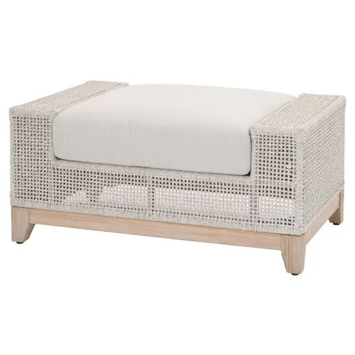 Easton Rope Outdoor Ottoman - Taupe/White - Gray