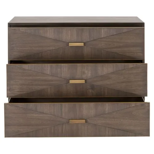 Flynn 3-Drawer Nightstand - Burnished Brown/Gold