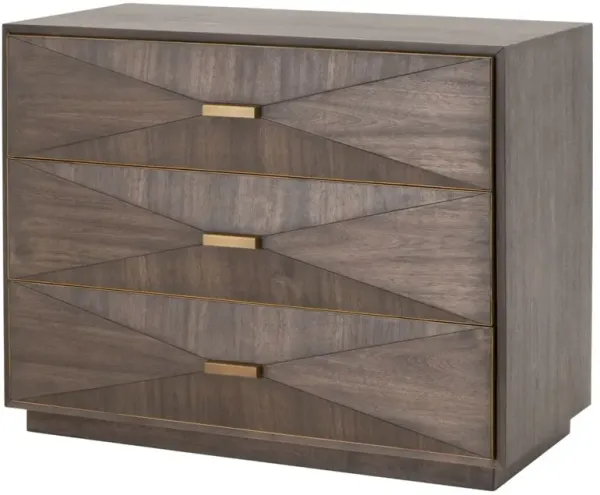 Flynn 3-Drawer Nightstand, Burnished Brown/Gold