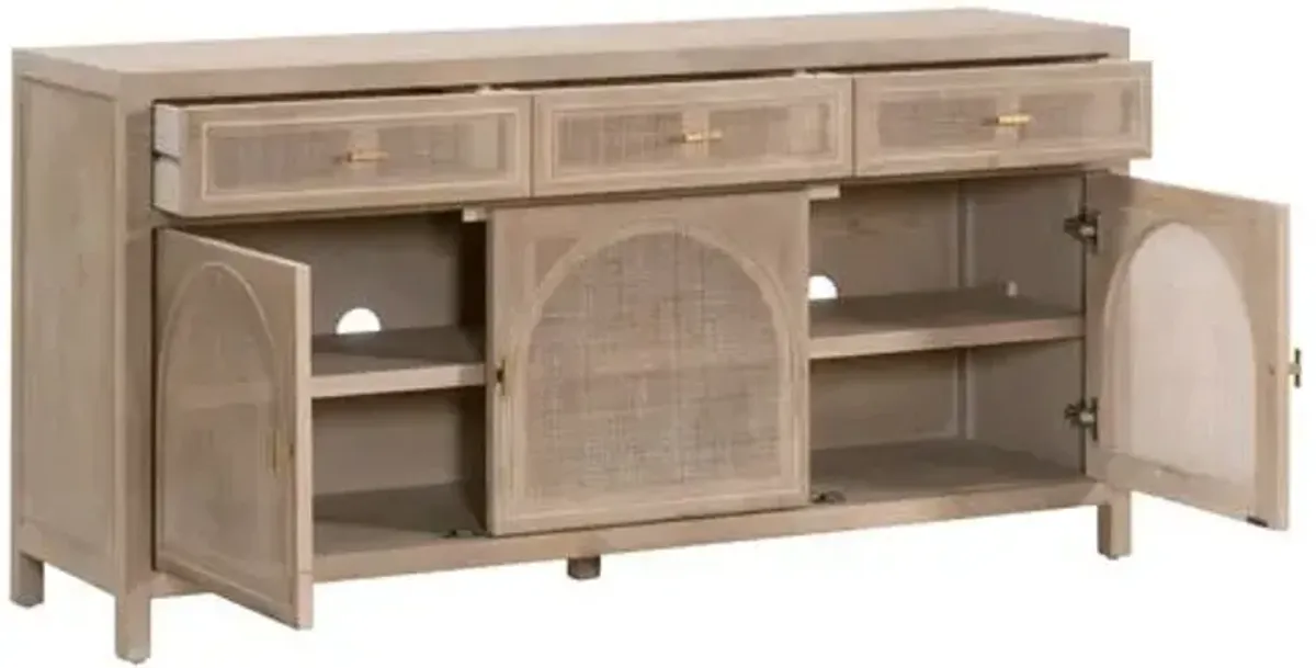 Maverick Cane Media Sideboard - Smoke Gray Oak