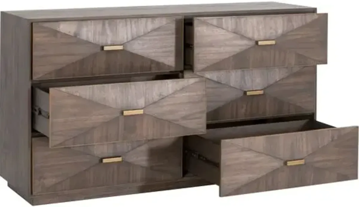 Flynn 6-Drawer Double Dresser - Burnished Brown/Gold