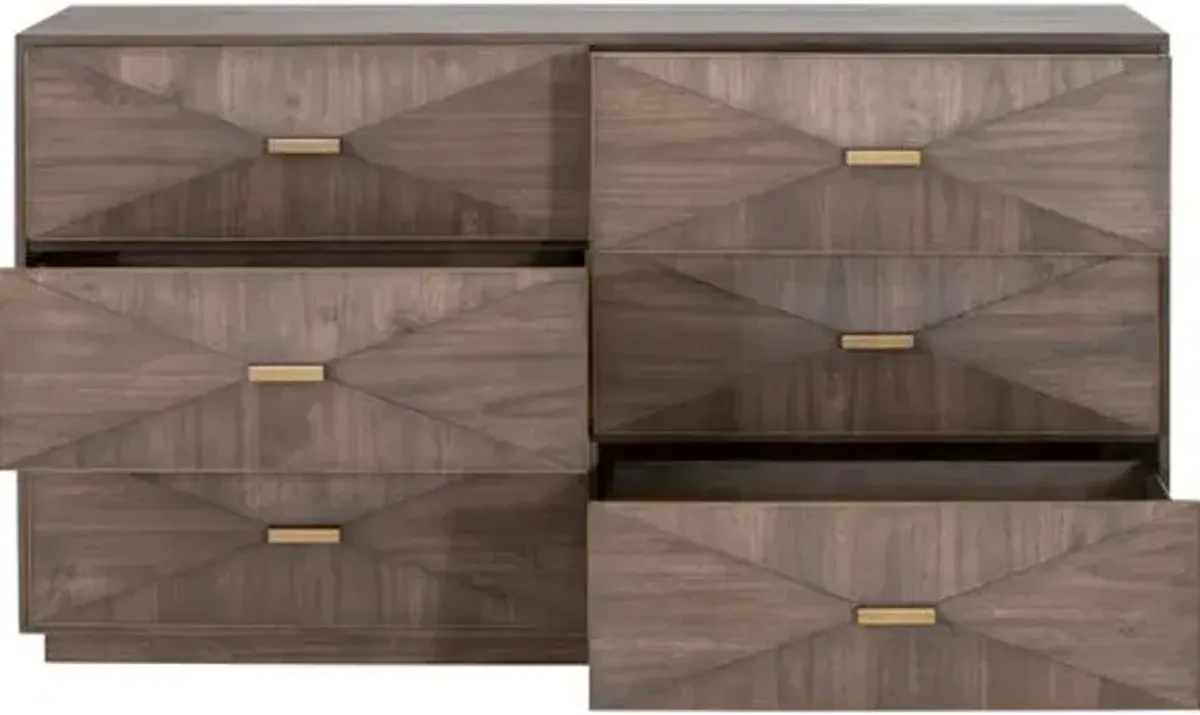 Flynn 6-Drawer Double Dresser - Burnished Brown/Gold