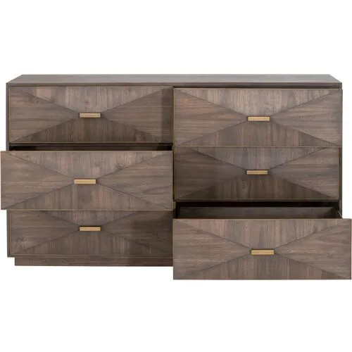 Flynn 6-Drawer Double Dresser - Burnished Brown/Gold