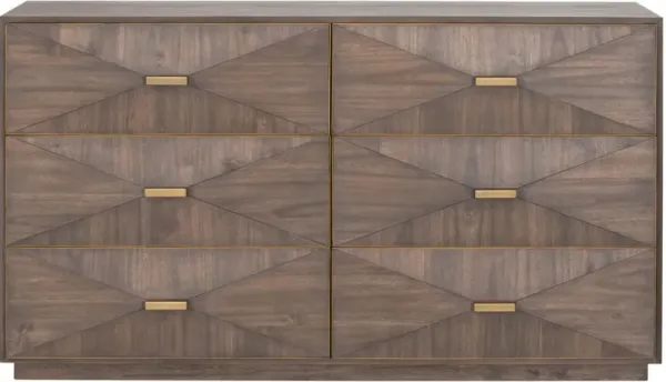 Flynn 6-Drawer Double Dresser, Burnished Brown/Gold