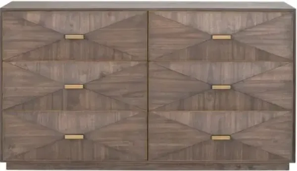 Flynn 6-Drawer Double Dresser - Burnished Brown/Gold