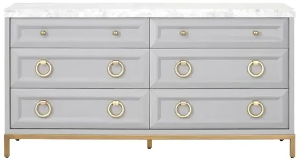 Tessa Marble Top Double Dresser - Dove Gray