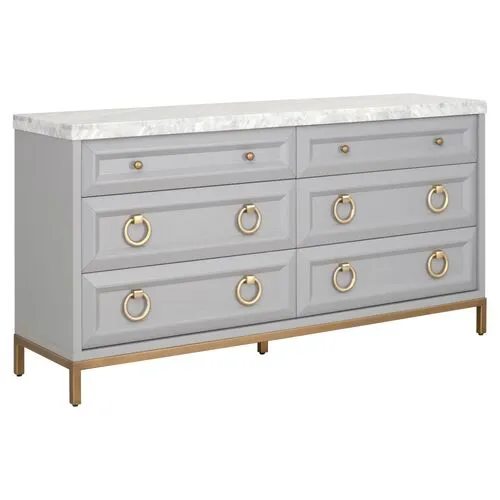 Tessa Marble Top Double Dresser - Dove Gray