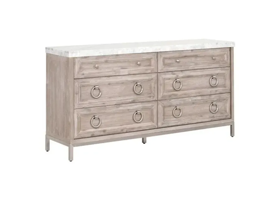 Tessa Marble Top Double Dresser - Natural - Gray