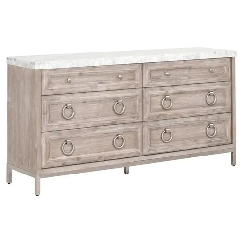 Tessa Marble Top Double Dresser - Natural - Gray