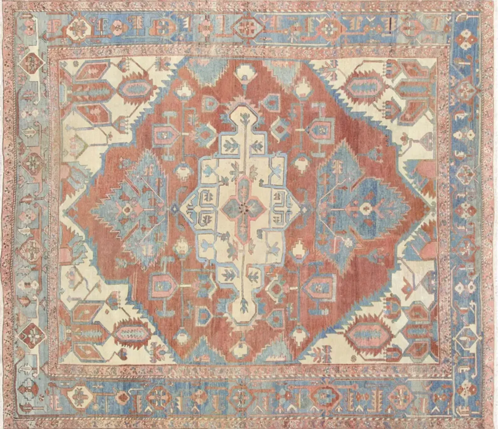 1920s Persian Heriz Rug - 9-5"x10'6" - Nalbandian - Red - Red