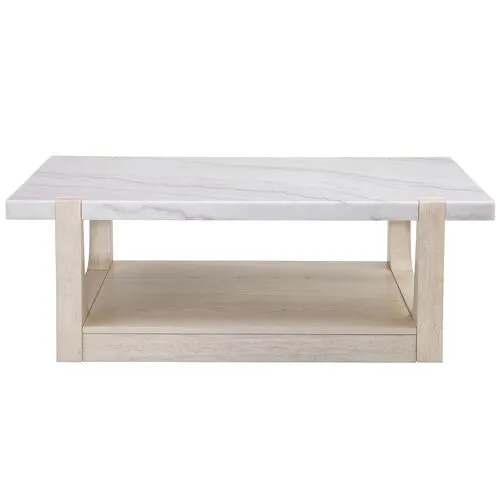 Fannie Rectangular Marble Cocktail Table - Sun Bleached Ash - White