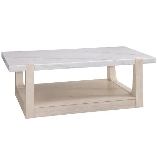 Fannie Rectangular Marble Cocktail Table - Sun Bleached Ash - White