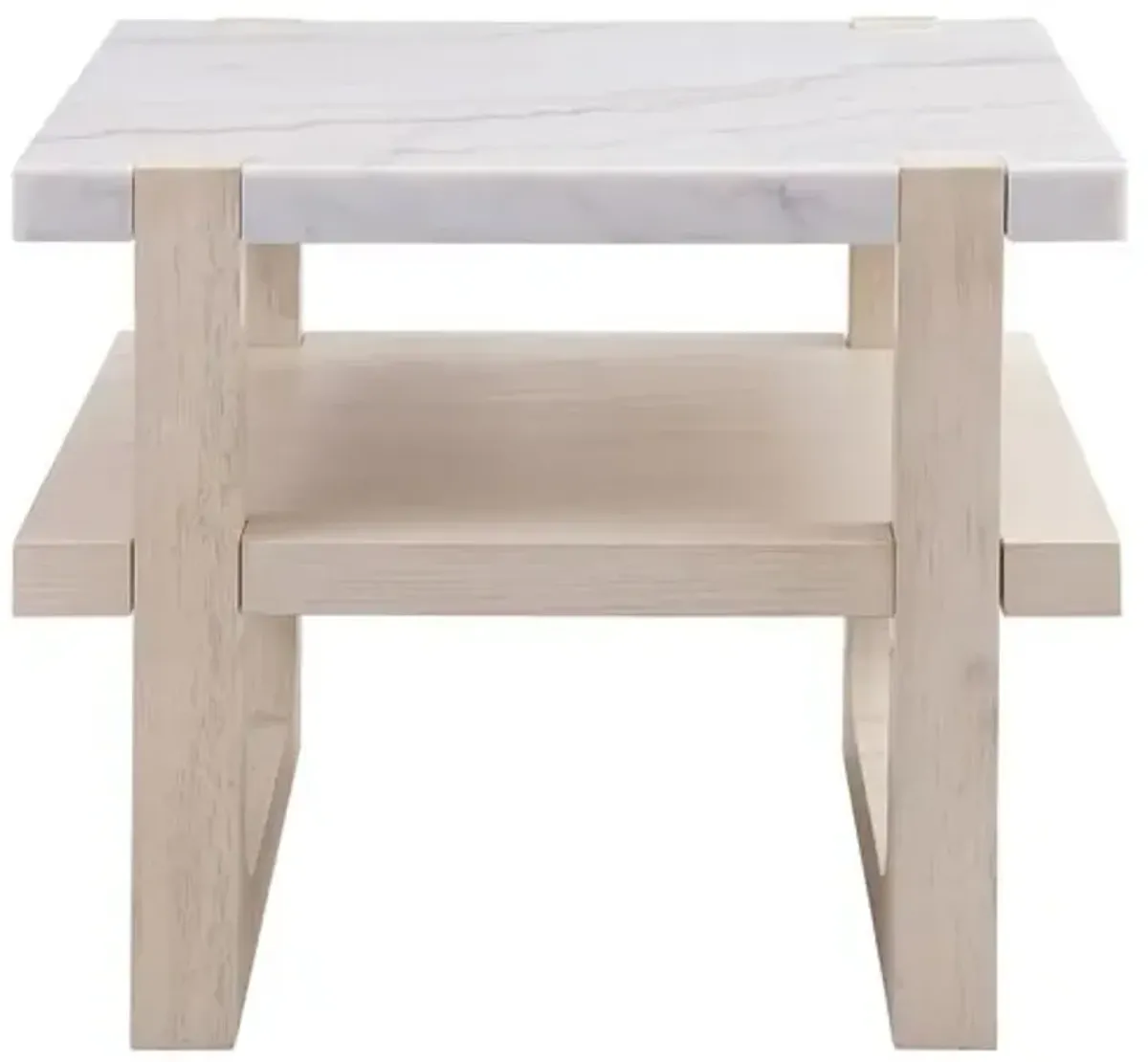 Fannie Rectangular Marble End Table - Sun Bleached Ash - White