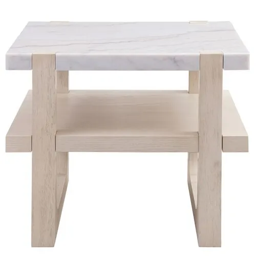 Fannie Rectangular Marble End Table - Sun Bleached Ash - White