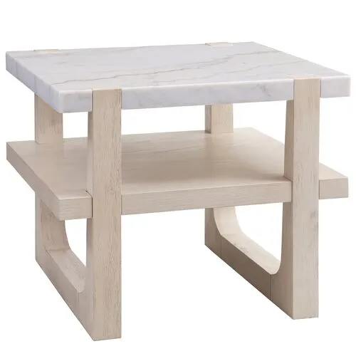 Fannie Rectangular Marble End Table - Sun Bleached Ash - White