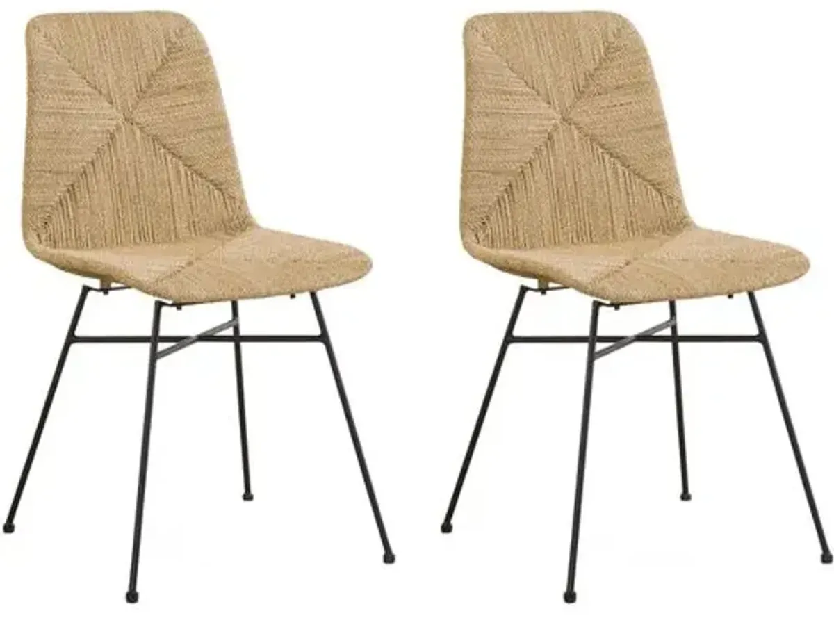 Set of 2 Starla Seagrass Dining Side Chairs - Natural - Black