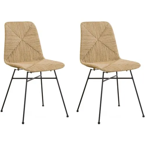 Set of 2 Starla Seagrass Dining Side Chairs - Natural - Black