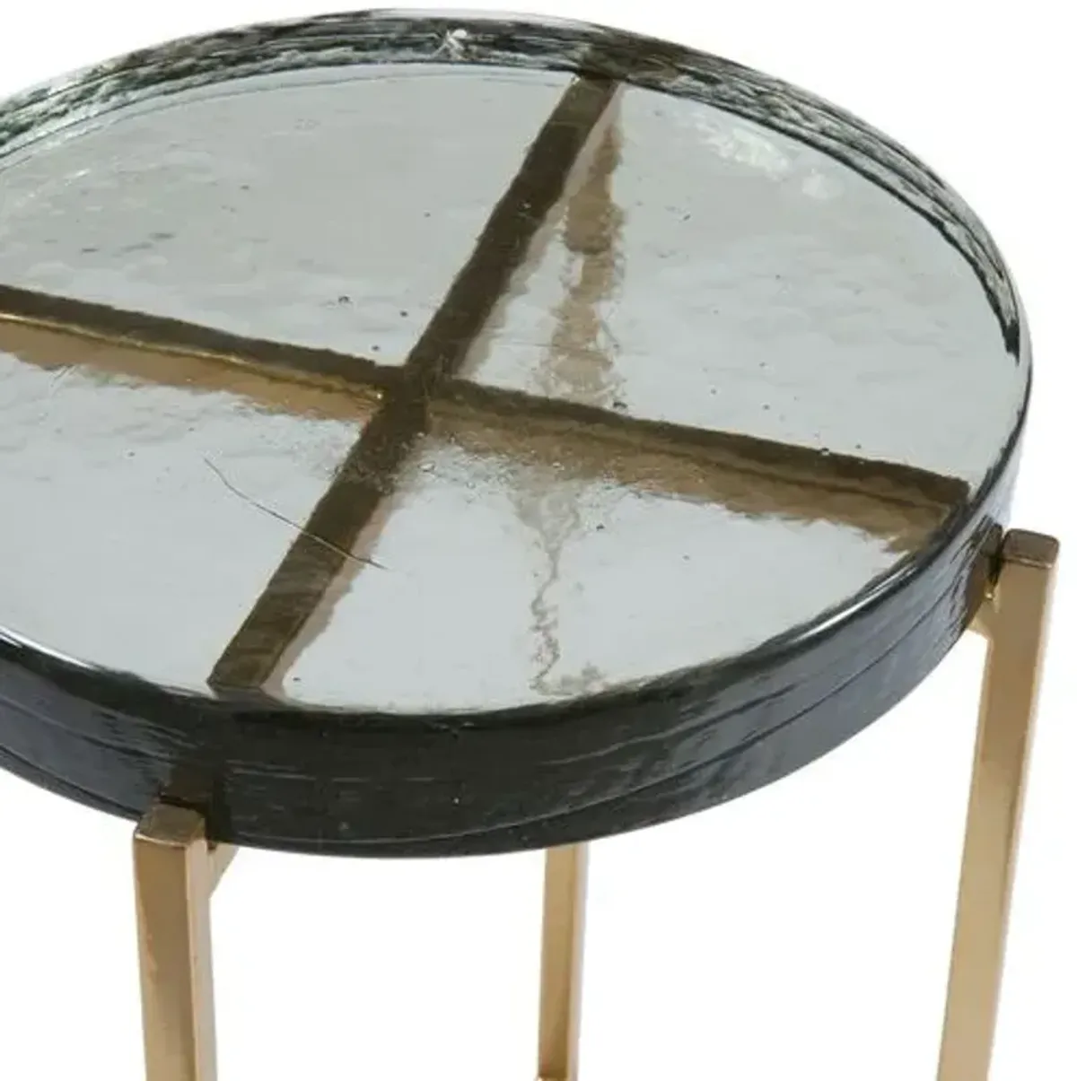 Hillary Round Cast Glass Side Table - Smoke/Gold