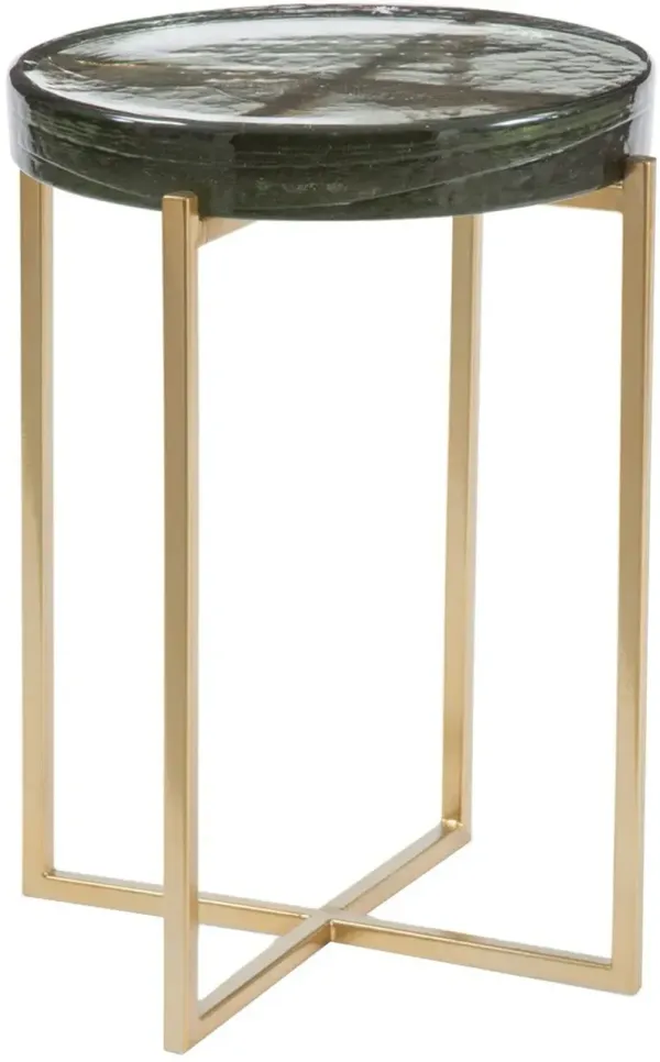 Hillary Round Cast Glass Side Table, Smoke/Gold