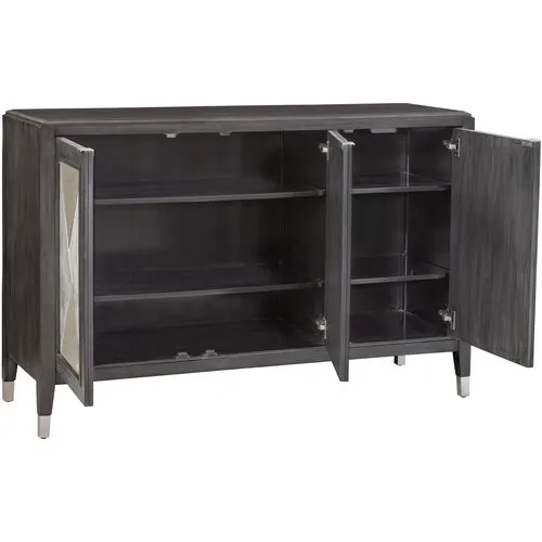 Justine 3-Door Sideboard - Marble/Antiqued Mirror - Black