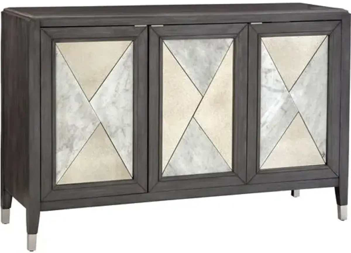 Justine 3-Door Sideboard - Marble/Antiqued Mirror - Black