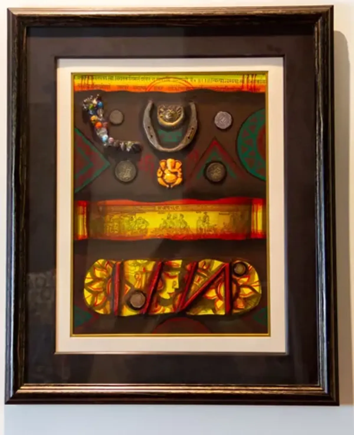 Tribal Indian Mixed Media Framed Artwork - de-cor - Black