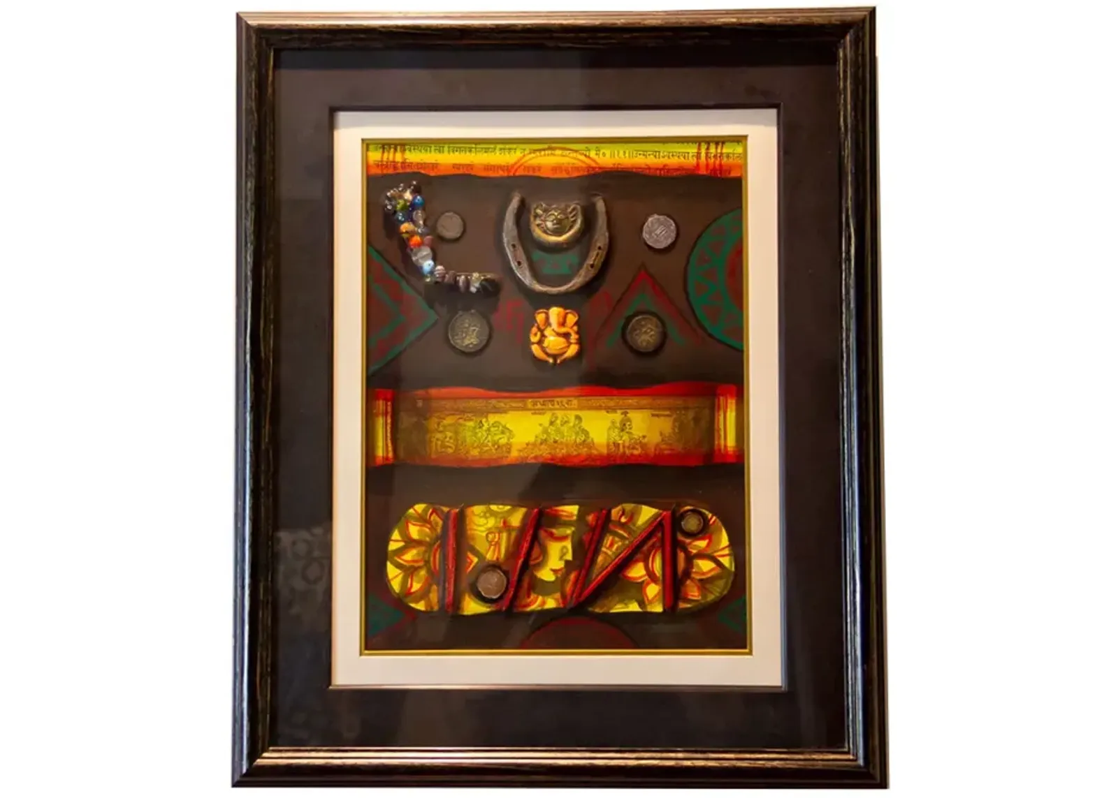 Tribal Indian Mixed Media Framed Artwork - de-cor - Black