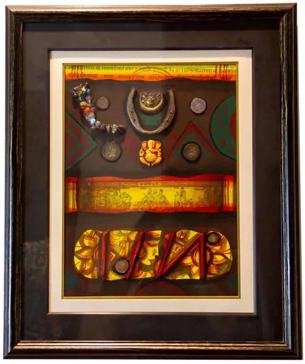 Tribal Indian Mixed Media Framed Artwork - de-cor - Black