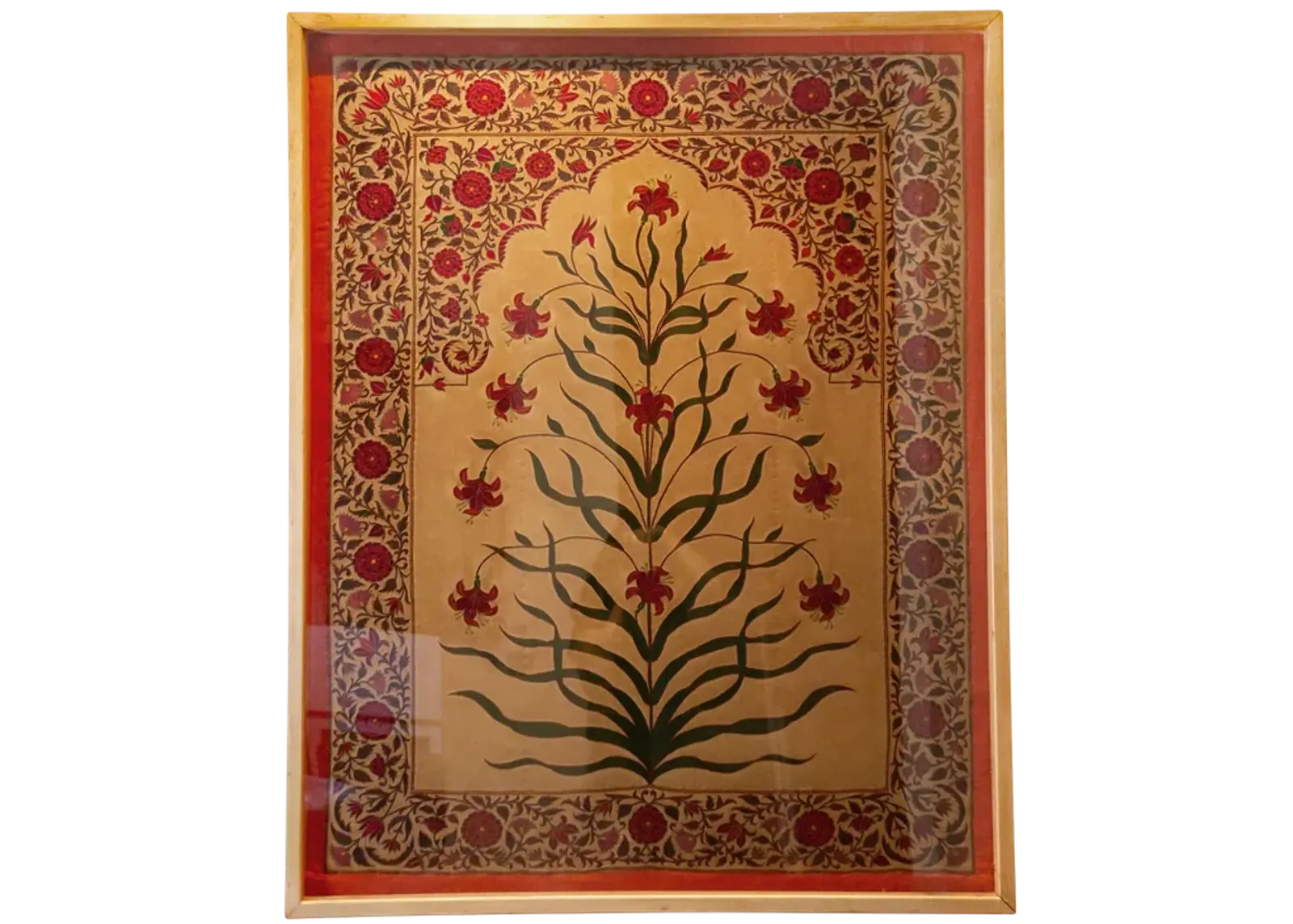 Antique Indian Leaf & Flower Embroidery - de-cor - Red