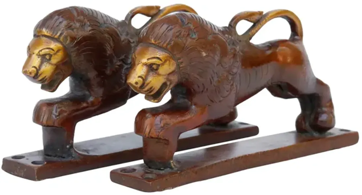 Red Brass Lion Door Handles - a Pair - Interesting Things